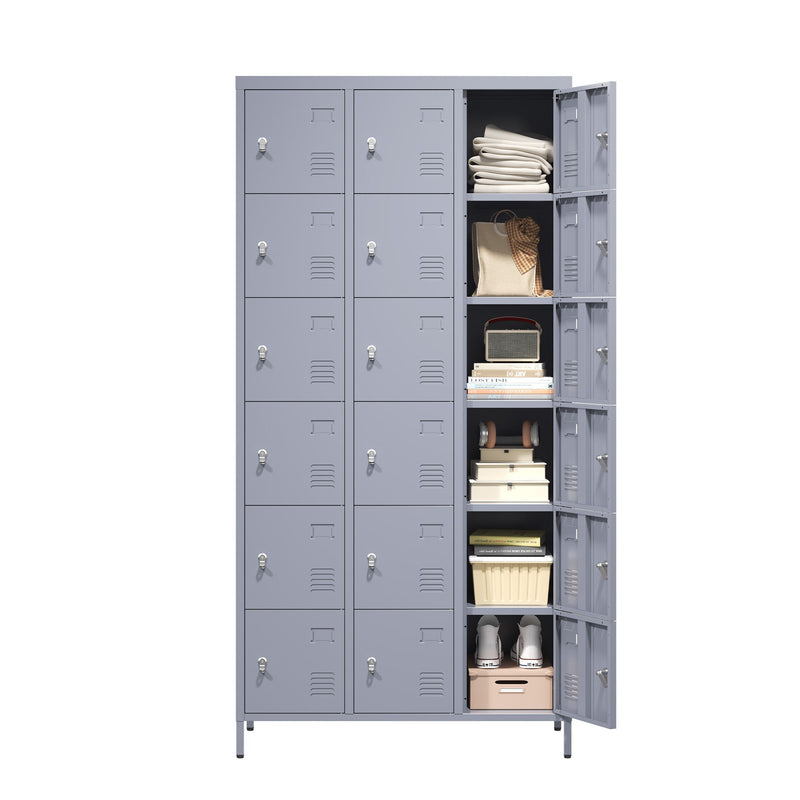 Lockers 18 Door With Lock For Employees, Storage Cabinet For Home Gym Office School Garage - Gray