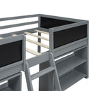Low Loft Bed With Movable Shelves And Ladder, Decorative Chalkboard Guardrail