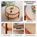 Modern Style Circular Double Layer Tea Table With Rattan Weave