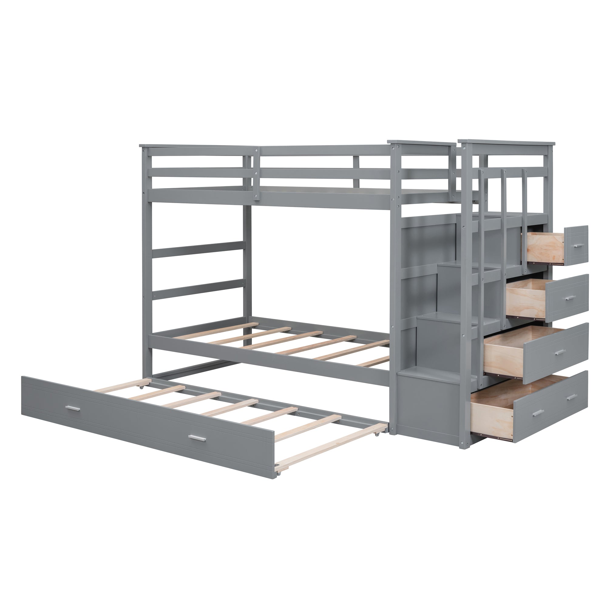 Twin Over Twin Bunk Bed with Trundle and Staircase,Gray(OLD SKU:LT000068AAE) - Atlantic Fine Furniture Melbourne FL