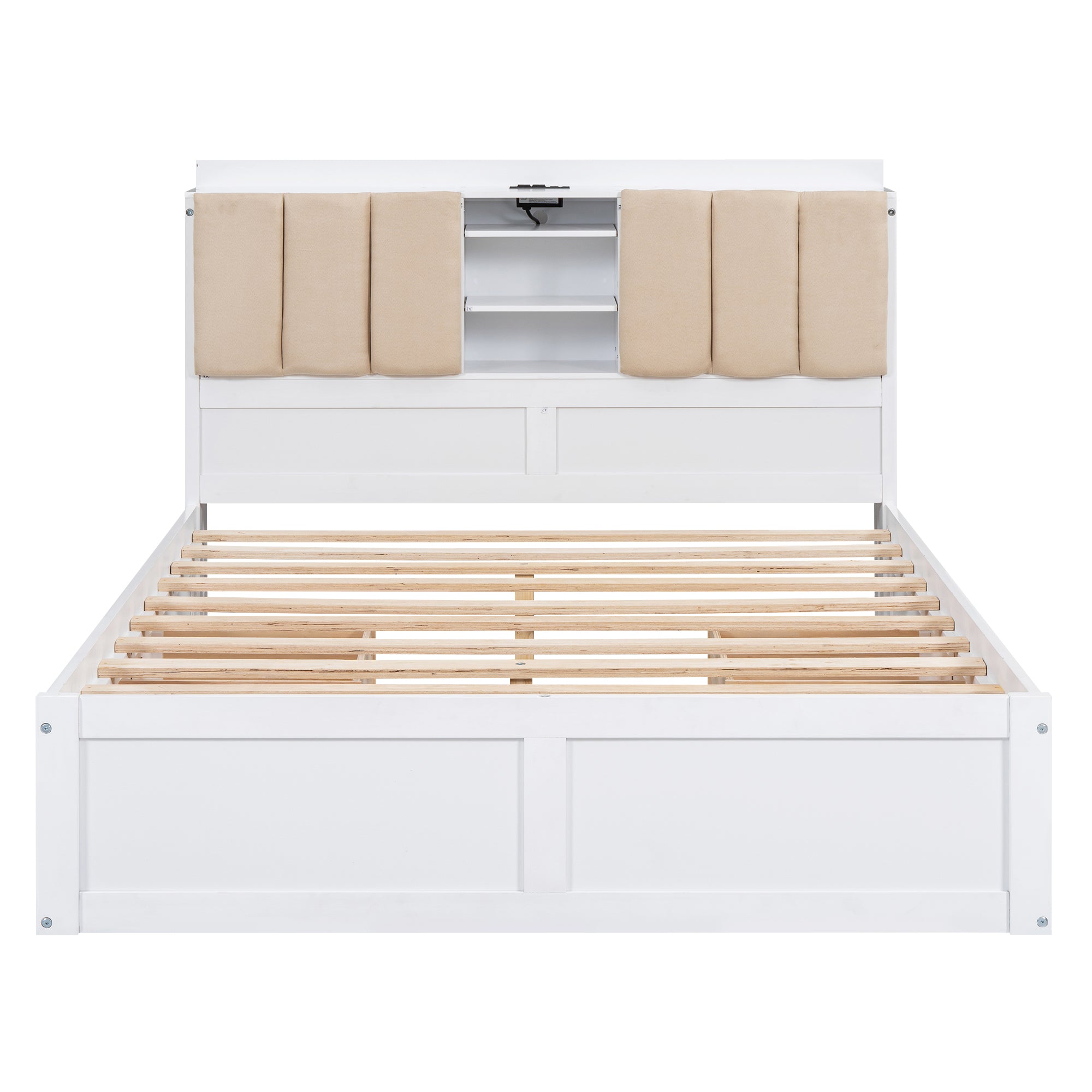 Wood Full Size Platform Bed with Storage Headboard and 4 Drawers, White