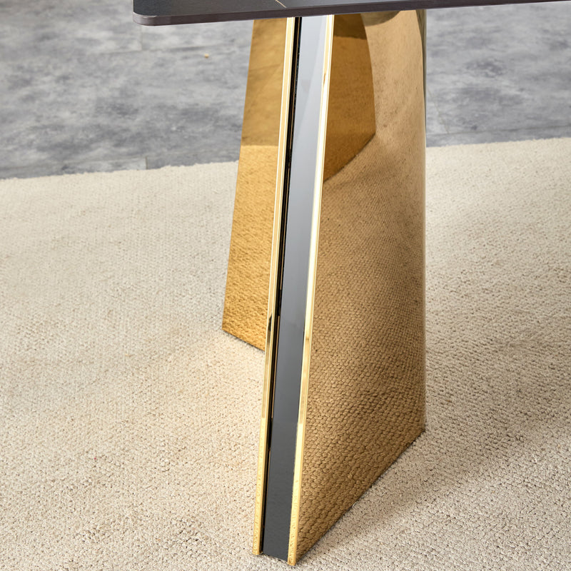 Marble Patterned Slab Dining Table With Steel Butterfly Legs