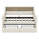 Twin Size Daybed with Storage Drawers, Upholstered Daybed with Charging Station and LED Lights, Beige (Expect arrive date: December 30th.)