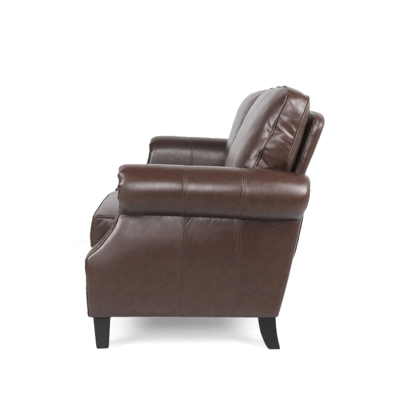 Contemporary Loveseat With Nailhead Trim - Dark Brown