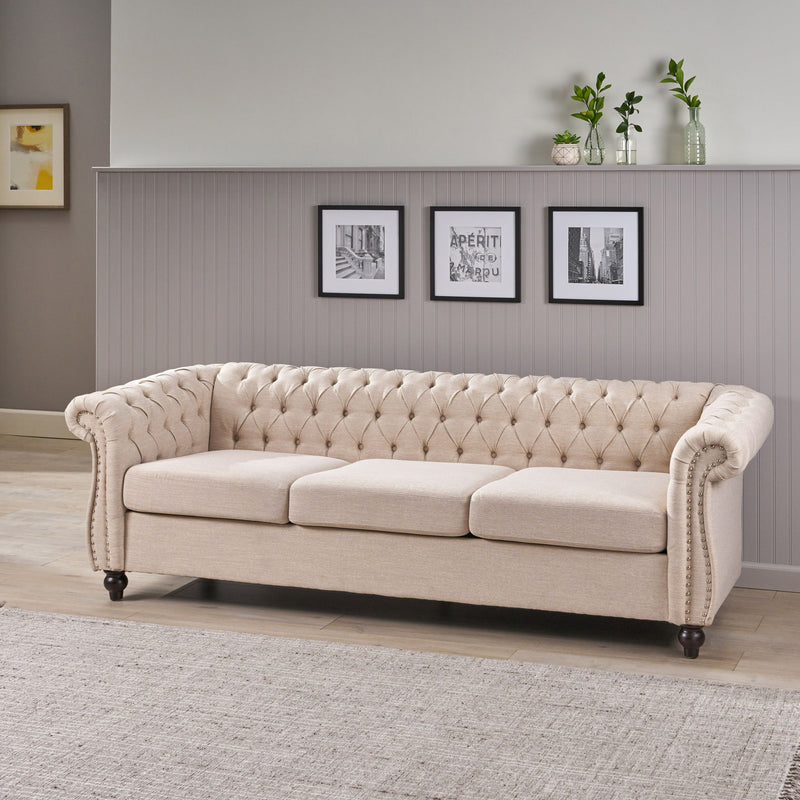 Chesterfield Style 3 Seater Sofa With Deep Button Tufting