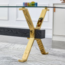 Modern Tempered Glass Dining Table With Metal Legs And Crossbars - Transparent