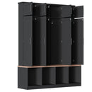 Farmhouse Hall Tree With 4 Hidden Hanging Hooks And 8 Doors