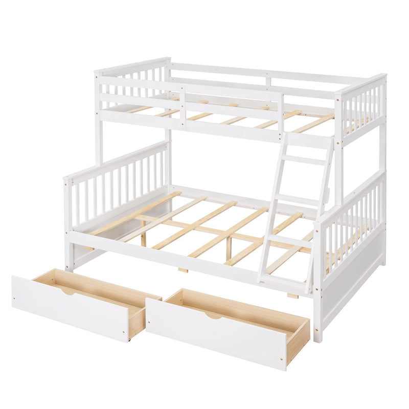 Twin Over Full Bunk Bed With Ladders And Two Storage Drawers