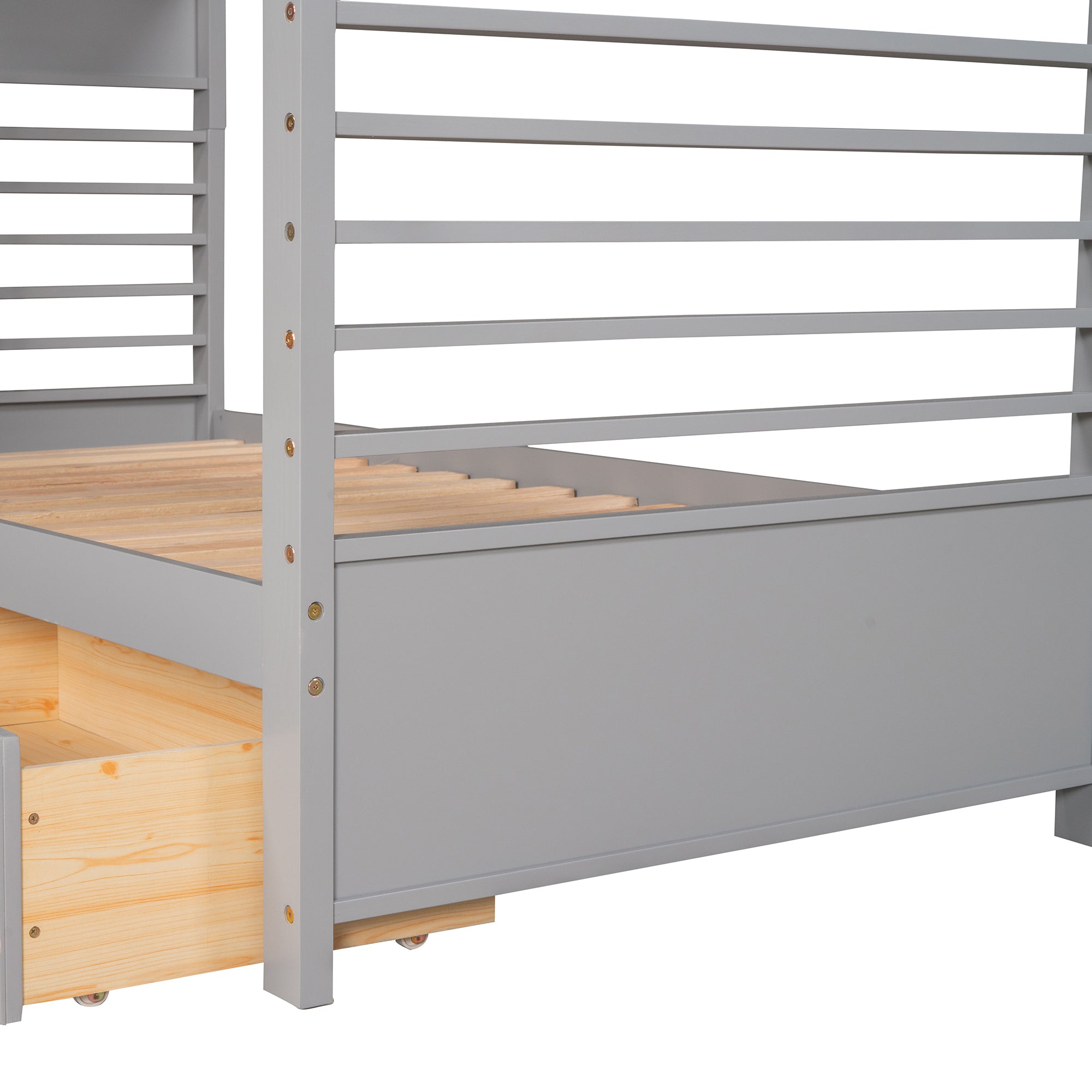 Twin over Twin Wood Bunk Bed with Two Drawers - Gray - Atlantic Fine Furniture Melbourne FL