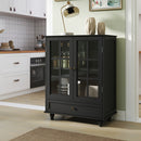 Minimalist Buffet Cabinet With Double Glass Doors And Drawer
