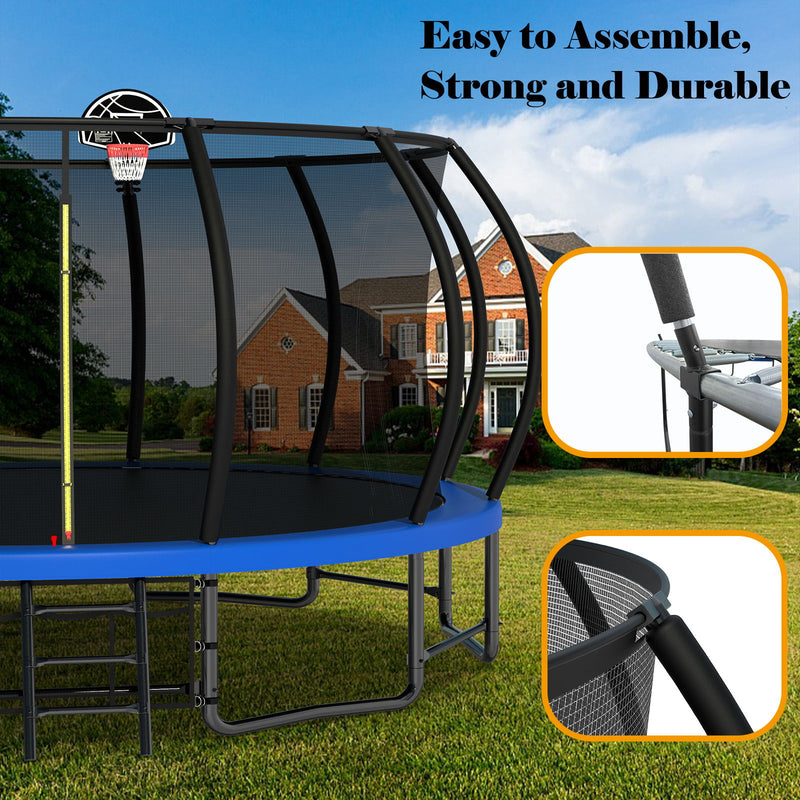 Outdoor Trampoline For Kids And Adults, Pumpkin Trampolines With Curved Poles, Heavy Duty Trampoline Anti-Rust Coating Astm Approval - Blue