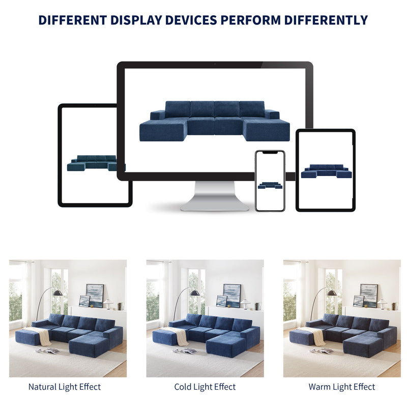 Modular U-Shaped Sectional Sofa, Luxury Chenille Floor Couch Set, Upholstered Indoor Furniture, Foam - Filled Sleeper Sofa Bed For Living Room, Bedroom, Free Combination