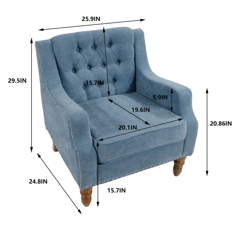 Accent Chair, Living Room Chair, Footrest Chair Set With Vintage Brass Studs, Button Tufted Upholstered Armchair For Living Room, Comfy Reading Chair For Bedroom, Reception Room