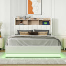 Full Size  Upholstered Platform Bed with Storage Headboard and Hydraulic Storage System, PU Storage Bed with LED Lights and USB charger, White