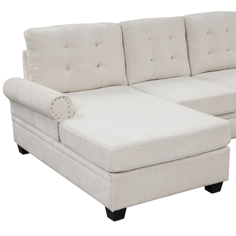 Modern U-Shaped Corner Sectional Sofa Upholstered Linen Sofa Couch For Living Room