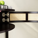 Boho Rattan Semi Circle End Table With Sliding Rattan Door, Storage And Bottom Shelf