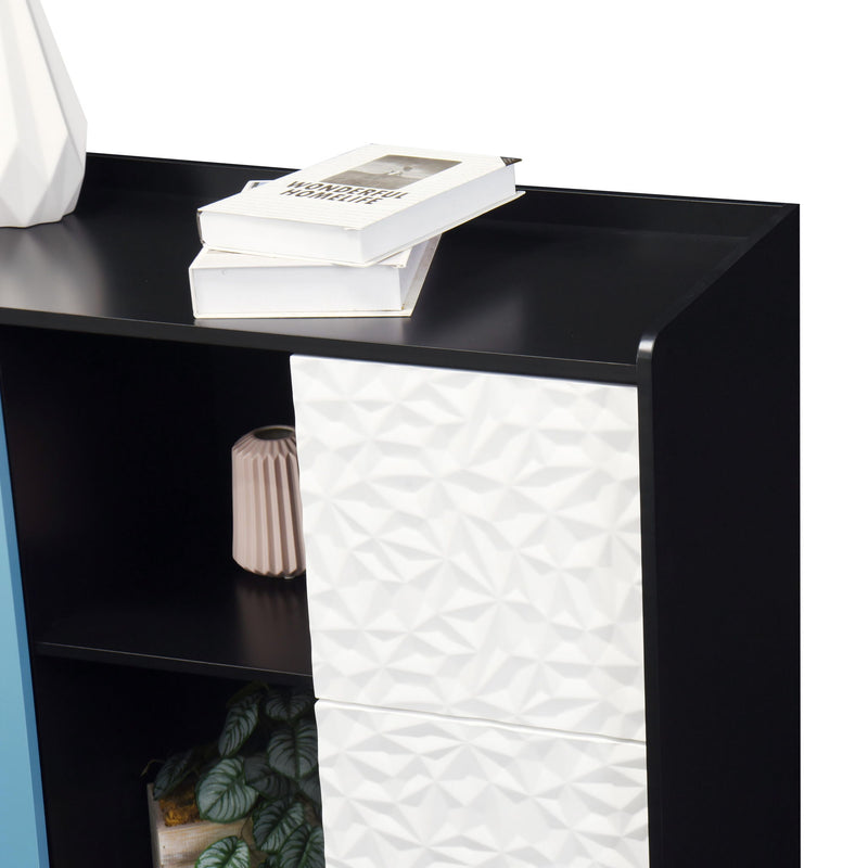 Modern Sideboard Buffet Cabinet With Red Doors And Unique Panel Styling