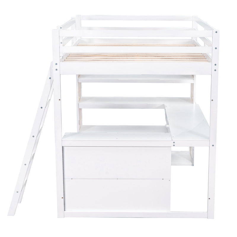 Loft Bed With Ladder, Shelves, And Desk