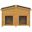 Large Wooden Dog House Outdoor / Indoor Dog Crate, Cabin Style, With Porch, 2 Doors