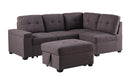 Katie - Linen Sleeper Sectional Sofa With Storage Ottoman, Storage Arm - Brown