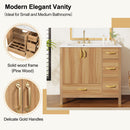 36" Bathroom Vanity, 2 Soft Close Doors, 4 Soft Close Drawers, Adjustable Shelf, Storage Cabinet - Acacia Wood