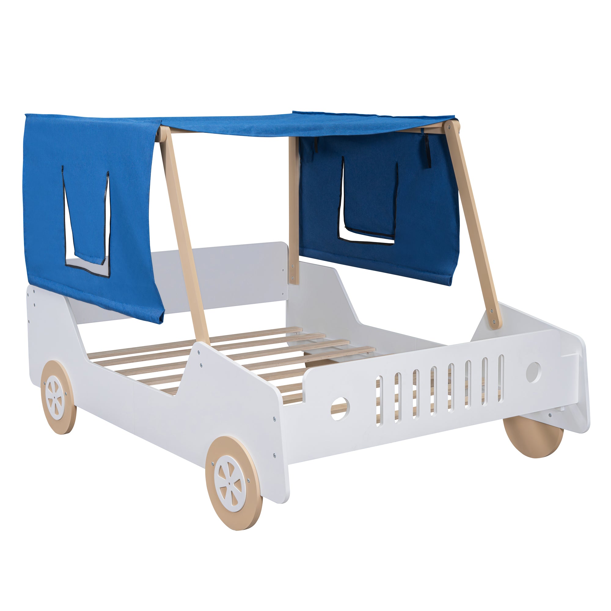 Full Size Car Shaped Bed with Tents,White+Natural - Atlantic Fine Furniture Melbourne FL