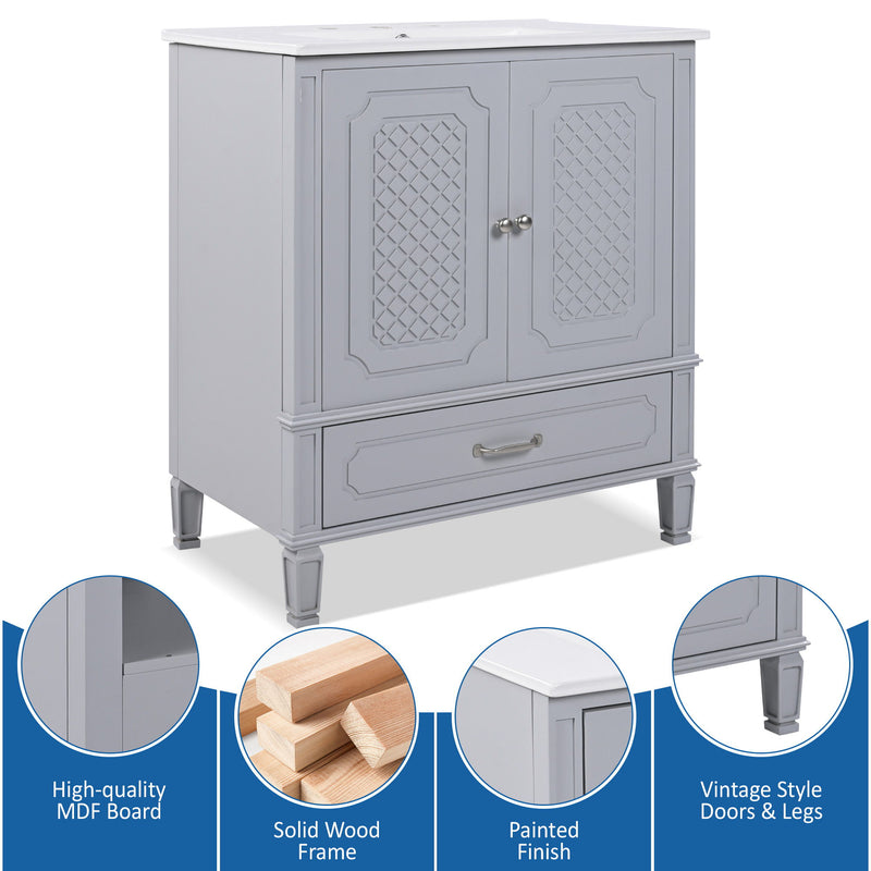 Vintage Style Bathroom Vanity With Sink, Multi Functional Storage, Soft-Closing Door