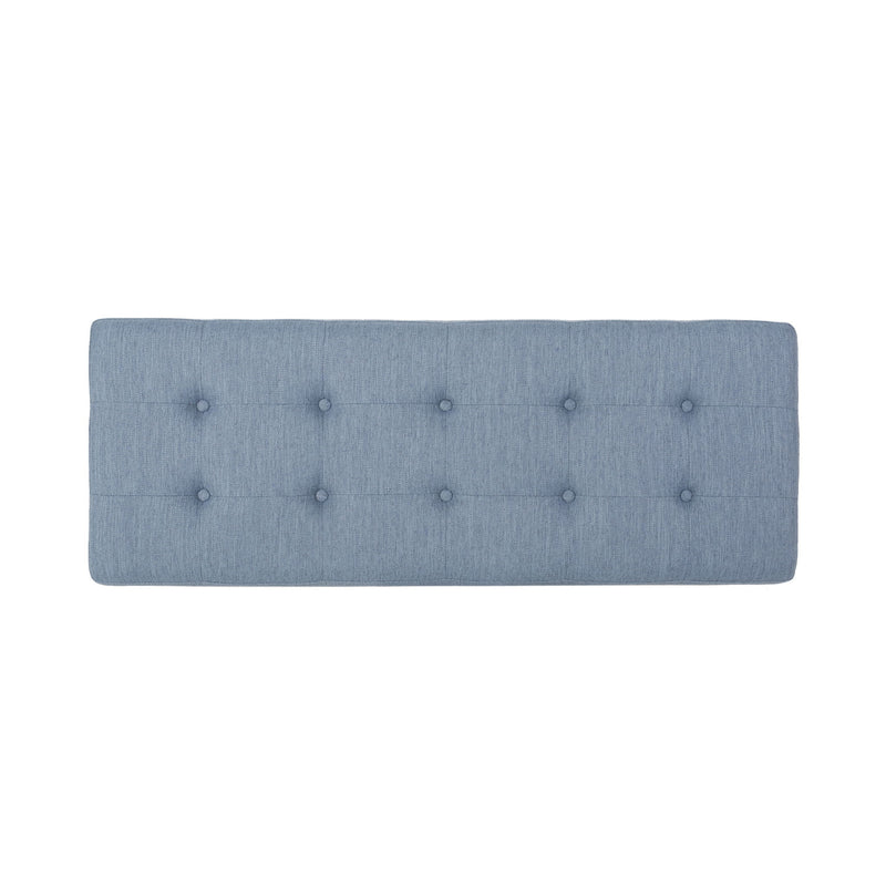 Upholstered Ottoman With Button Tufted Waffle Stitch And Black Geometric Legs - Light Blue