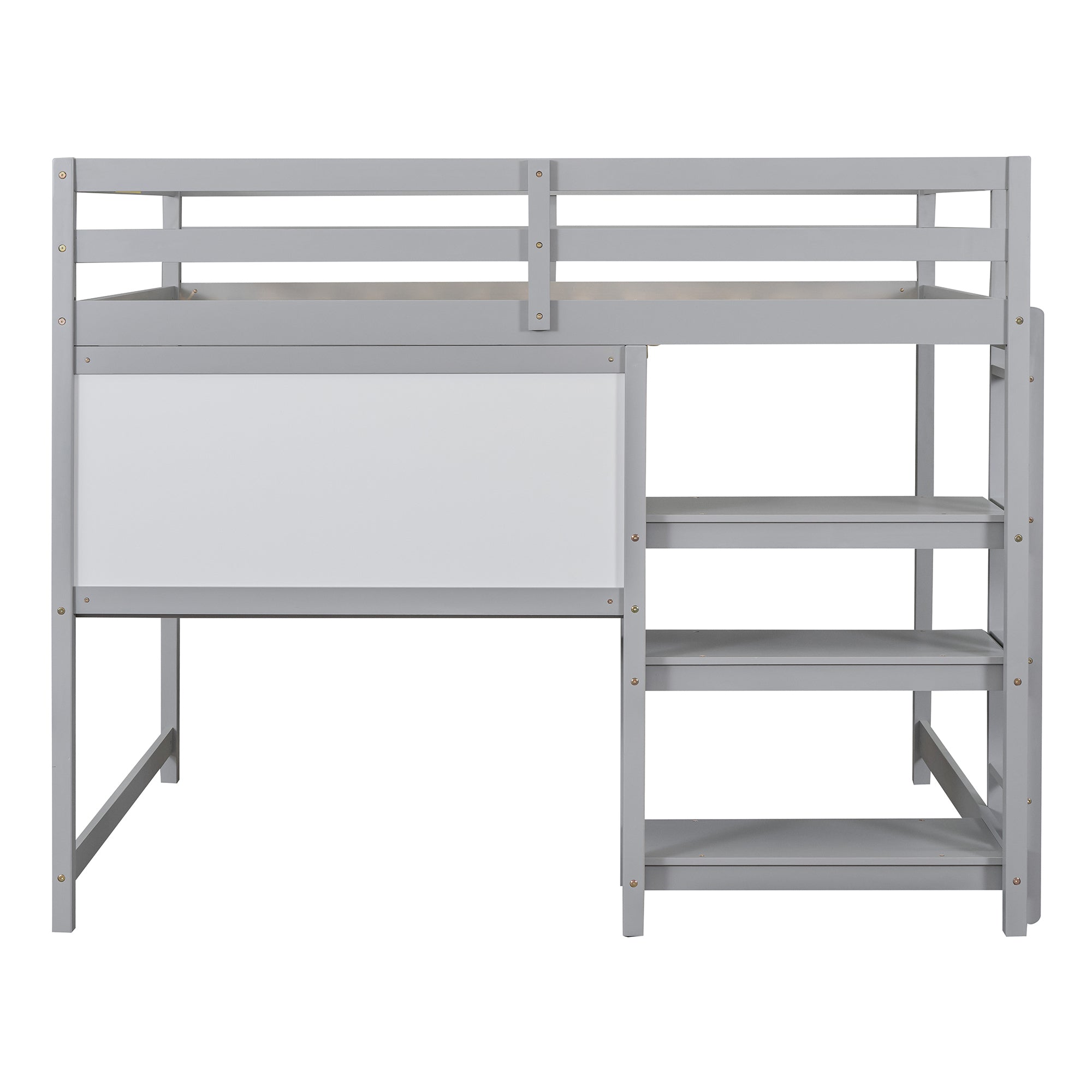 Full Size Wooden Loft Bed with Shelves, Desk and Writing Board - Gray - Atlantic Fine Furniture Melbourne FL
