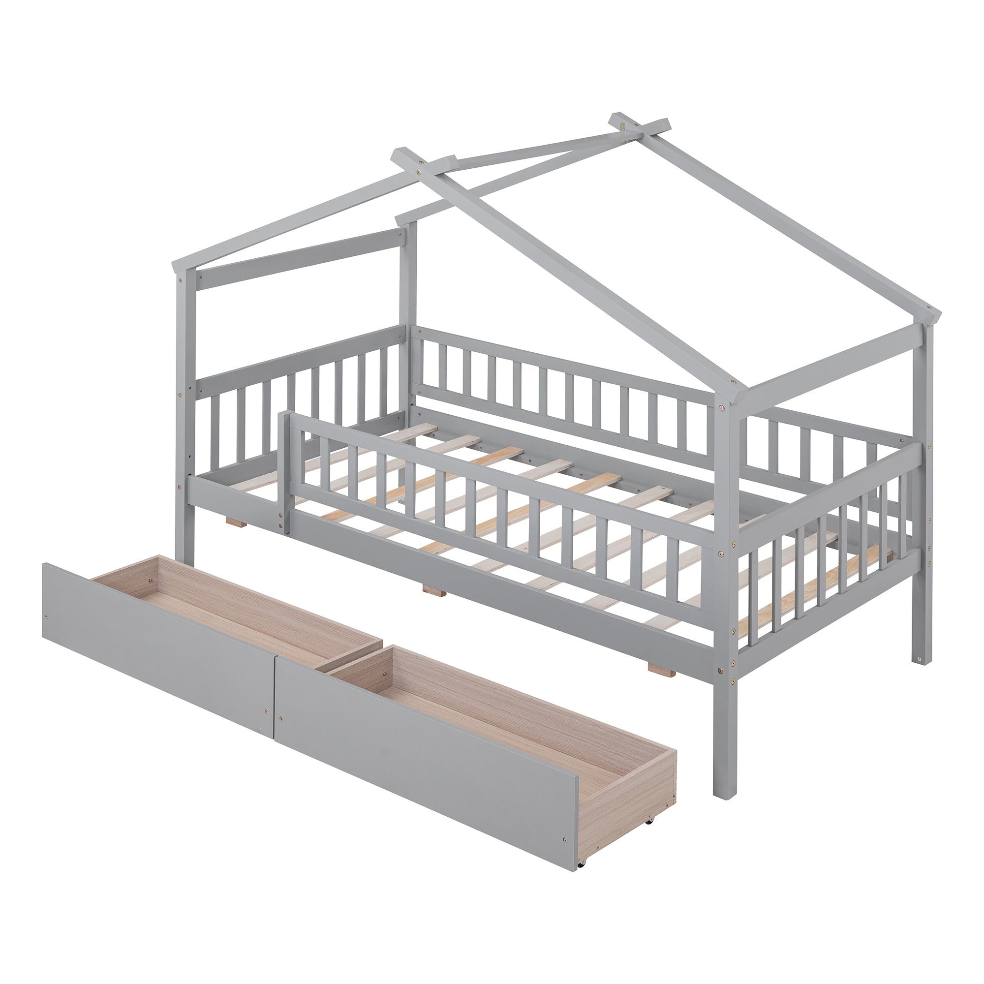 Twin Size Wooden House Bed with Two Drawers, Gray - Atlantic Fine Furniture Melbourne FL