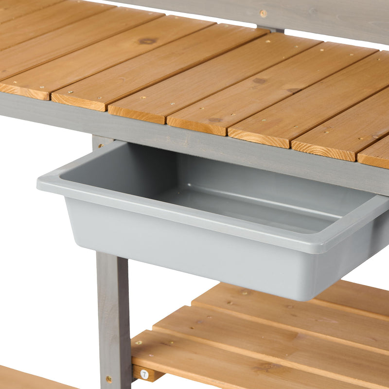 Outdoor Potting - Bench, Workstation Table With Cabinet For Backyard Garden Supplies - Gray / Brown