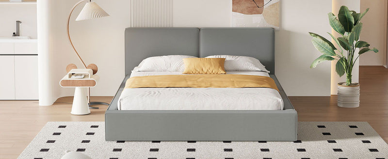 Queen Size Upholstered Platform Bed With , Grounded Bed With Solid Frame