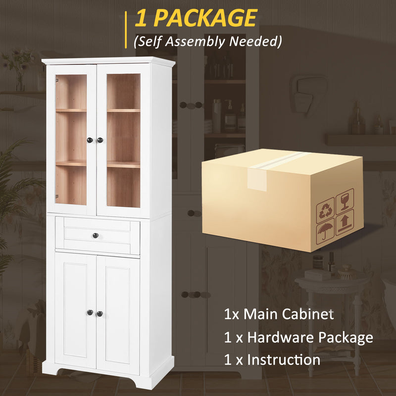 Bathroom Storage Cabinet, Adjustable Shelves & Drawer, Freestanding Linen Tower