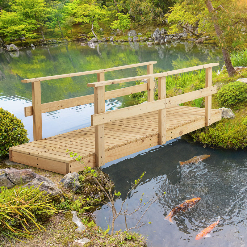 Outsunny - 7' Wooden Garden Bridge With Safety Rails, Backyard Footbridge For Ponds, Creeks, Streams - Natural