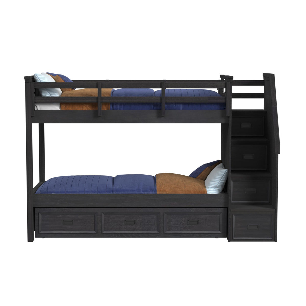 Hampton Kids Bunk With Staircase And Trundle in Black by Elements International, view 14