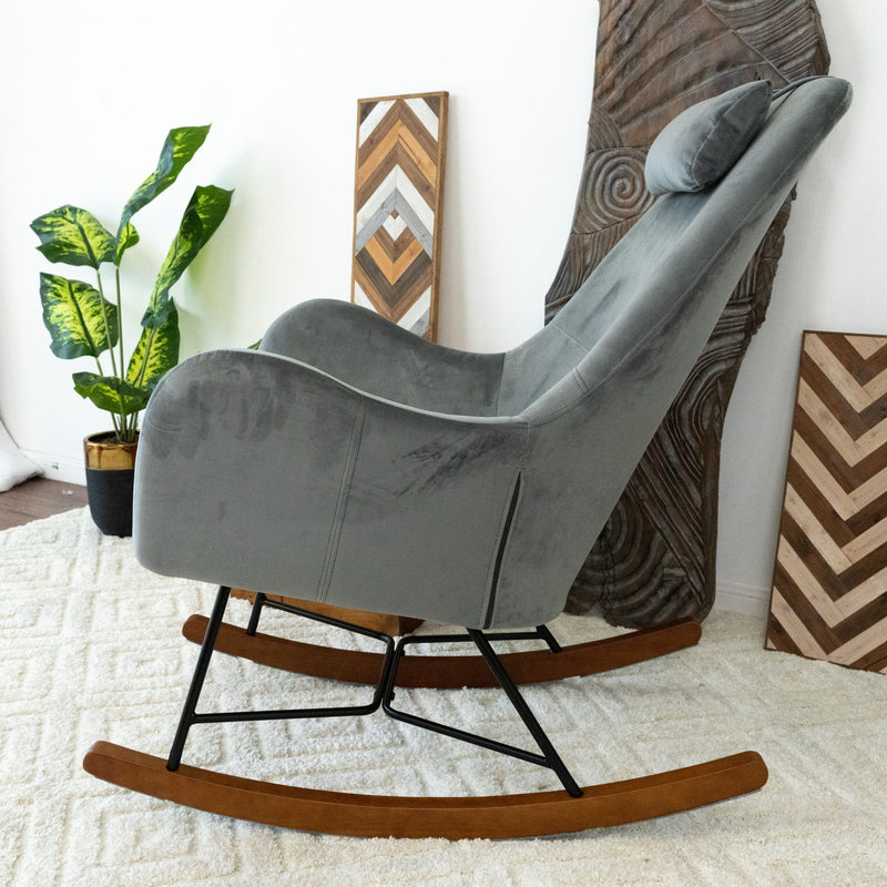 Chel - Mid-Century Modern Velvet Rocking Chair