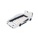 Race Car Shaped Twin Platform Bed With Wheels, Pine Wood Construction