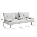 Futon Sofa Bed With Armrest Two Holders Wood Frame, Stainless Leg