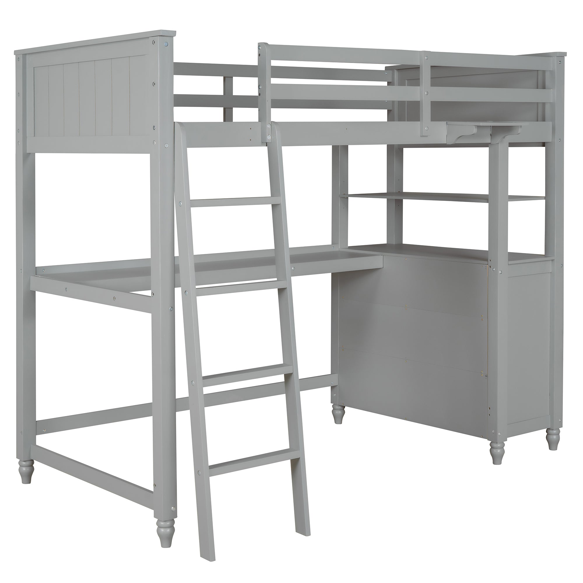 Twin size Loft Bed with Drawers and Desk, Wooden Loft Bed with Shelves - Gray(OLD SKU: LT001530AAE) - Atlantic Fine Furniture Melbourne FL
