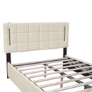 Full Size Upholstered Bed with Hydraulic Storage System and LED Light, Beige