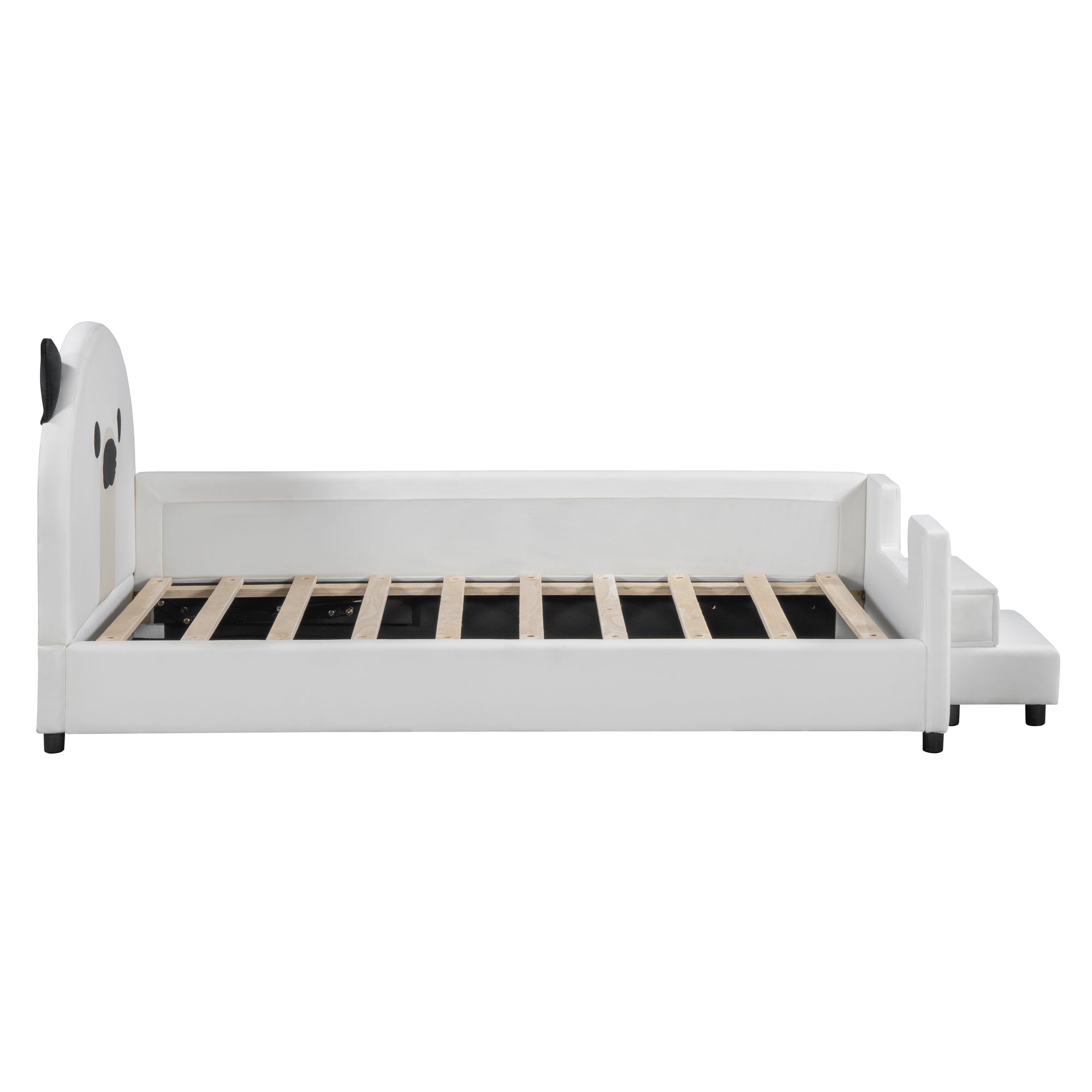 Twin Size Upholstered Daybed with Bear Shaped Headboard, Hydraulic System and Breathable Mesh Fence, White - Atlantic Fine Furniture Melbourne FL