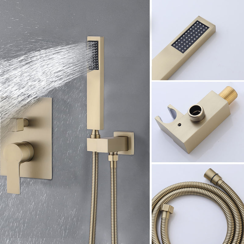 Luxury Bathroom Shower System With 12" Rain Shower Head Handheld Mixer - Brushed Gold