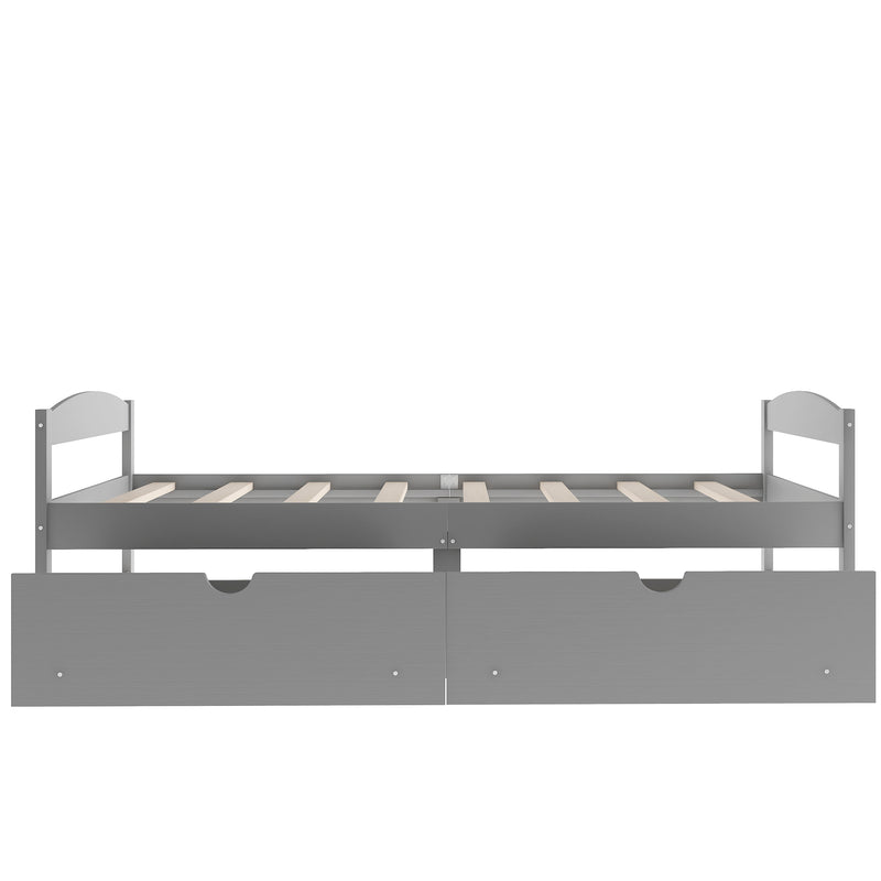 Twin size platform bed, with two drawers, gray