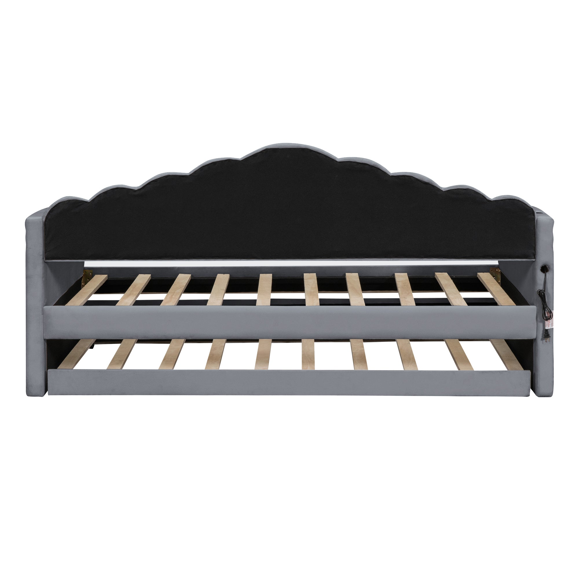 Twin size Upholstered Daybed with Trundle ,Velvet Sofabed with USB Charging Ports,No Box-spring Needed,Gray - Atlantic Fine Furniture Melbourne FL