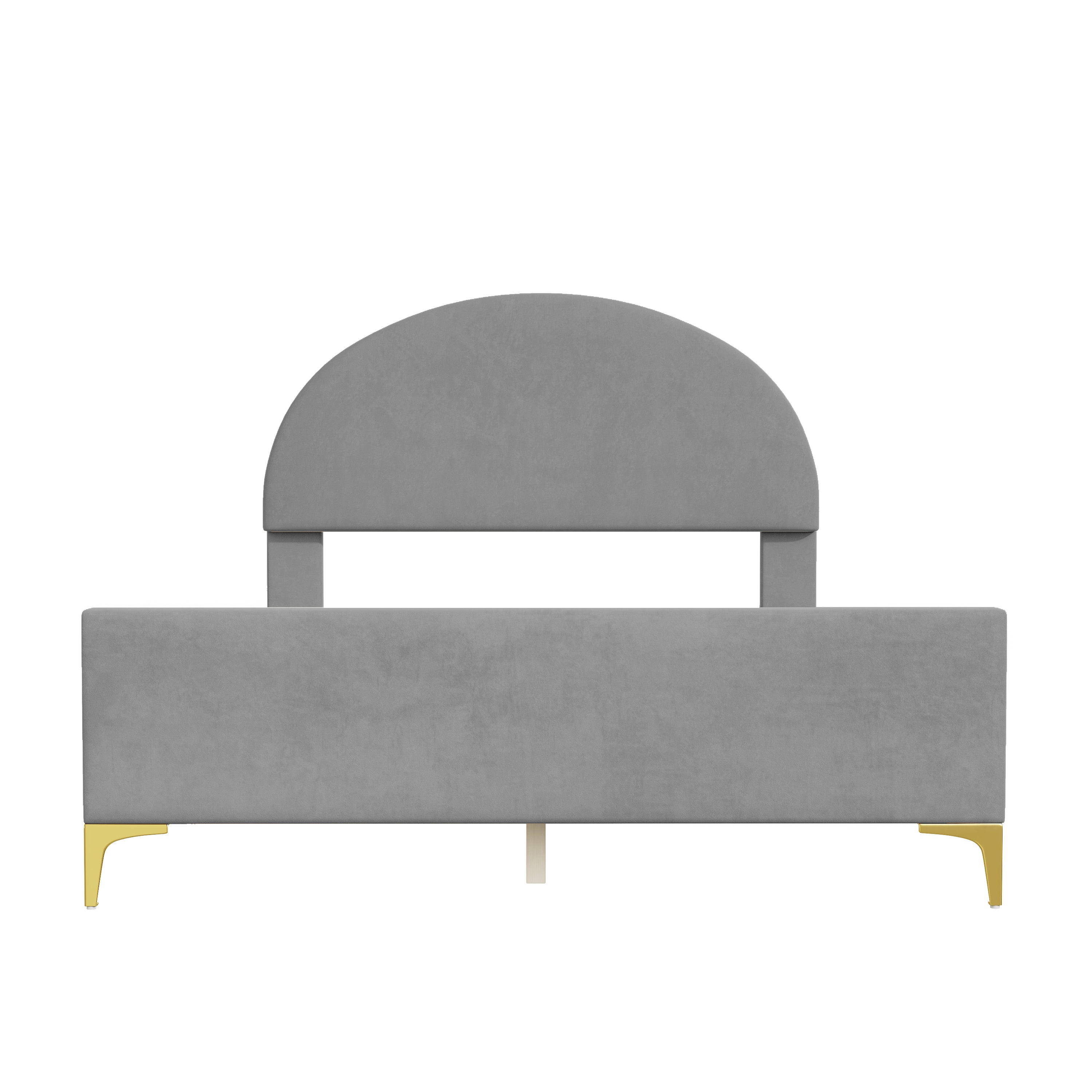 Full Size Upholstered Platform Bed with Classic Semi-circle Shaped headboard and Mental Legs, Velvet, Gray