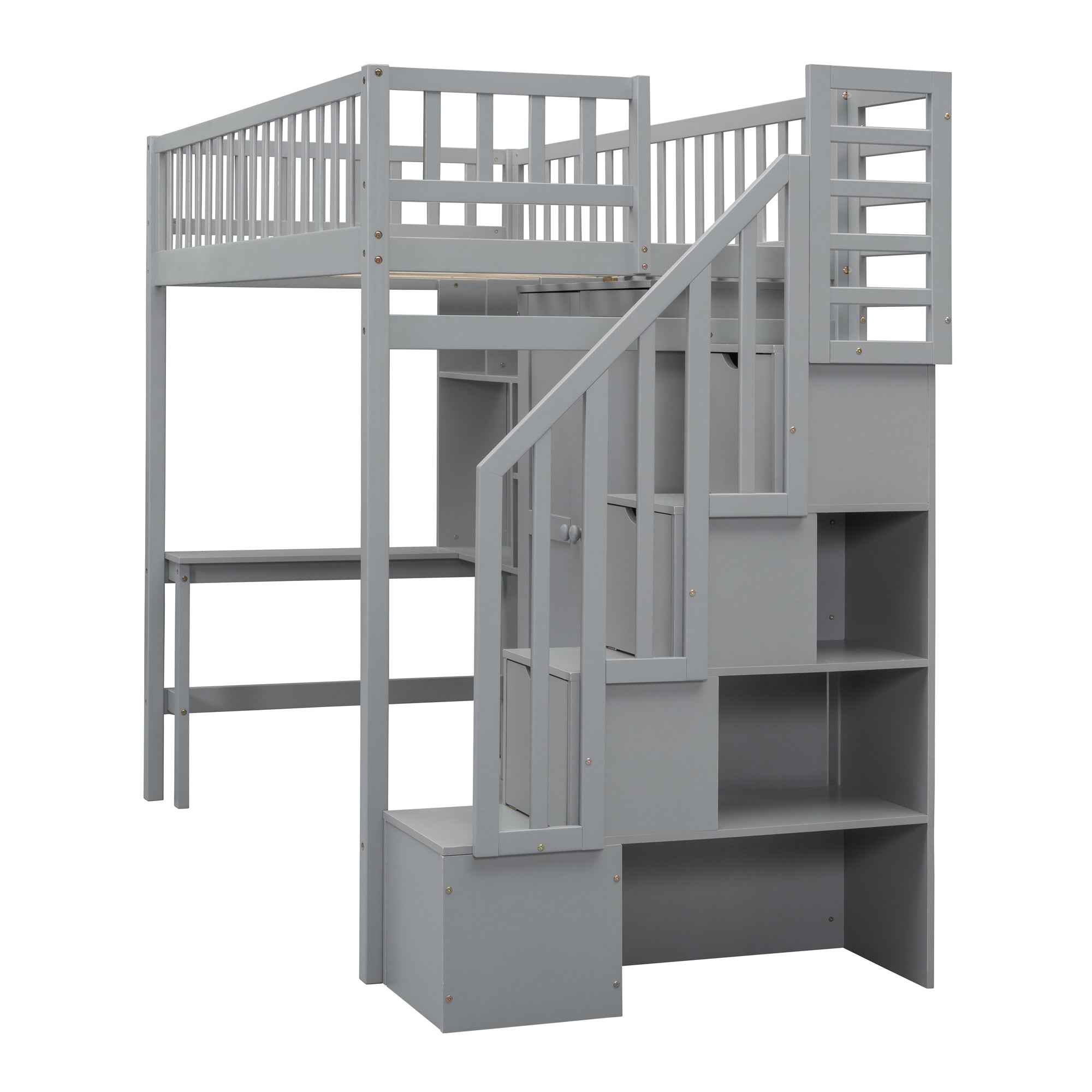 Twin size Loft Bed with Bookshelf,Drawers,Desk,and Wardrobe-Gray - Atlantic Fine Furniture Melbourne FL