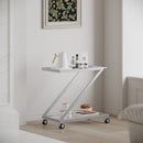 Modern Z Shaped Bar Cart With Tempered Glass Shelves - Silver