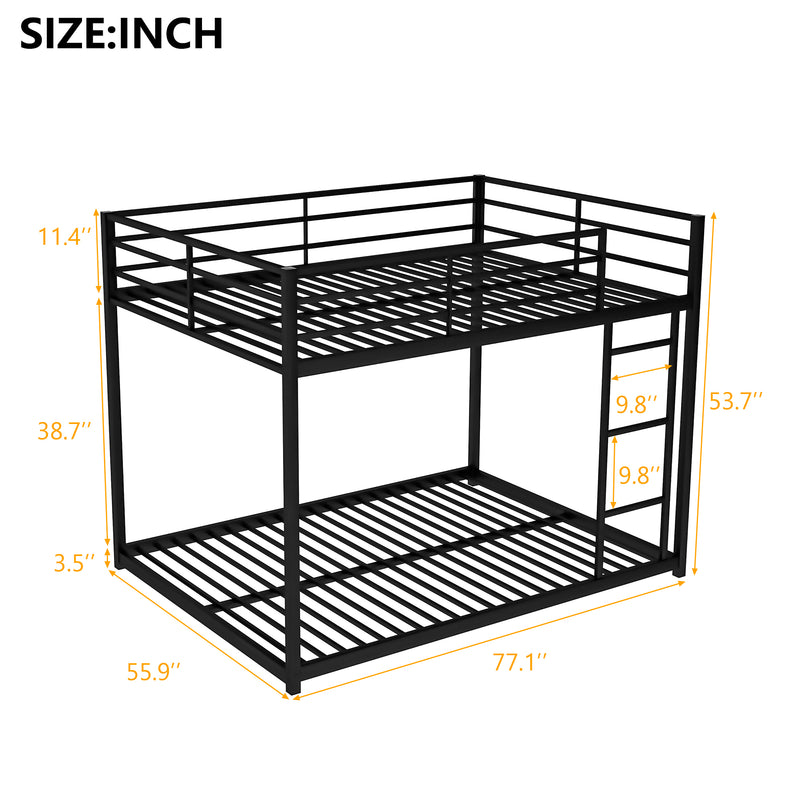 Full over Full Metal Bunk Bed, Low Bunk Bed with Ladder, Black(Old SKU:MF197034AAB)