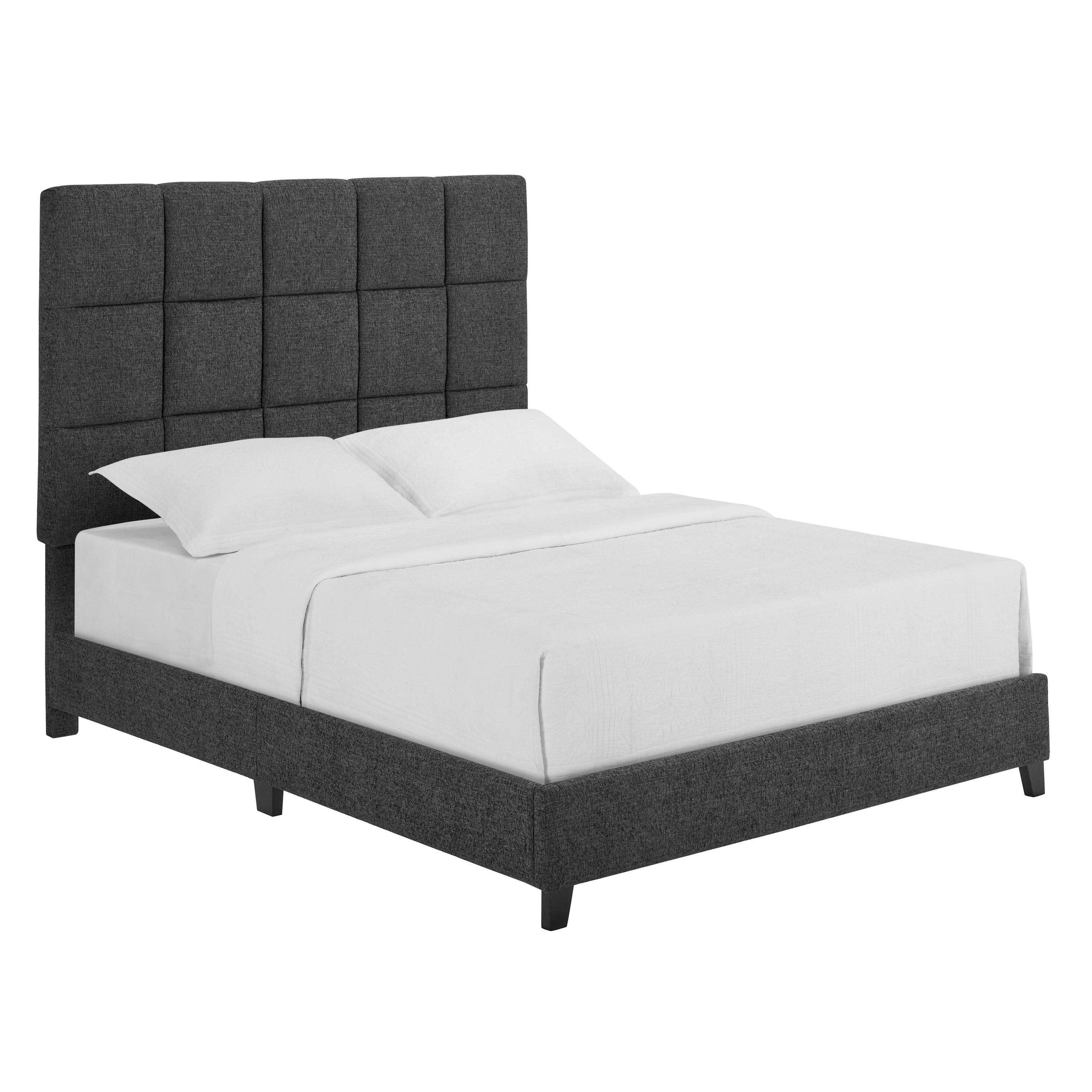 Bridgevine Home Queen Size Grey Squares Upholstered Platform Bed - Atlantic Fine Furniture Melbourne FL