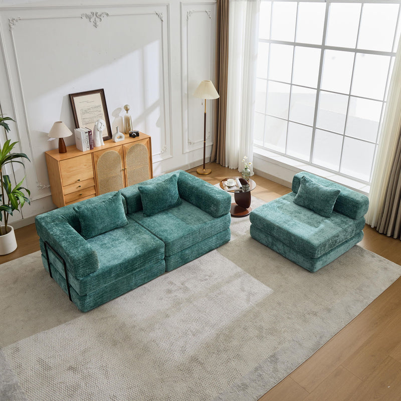 Convertible Floor Sofa Bed With Fixed Shape Frame, Boneless Modular Sectional Sofa, For Living Room - Dark Green